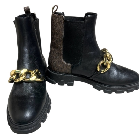 Michael Kors Black and Gold Chelsea Booties with Chain Accent - Picture 4 of 8
